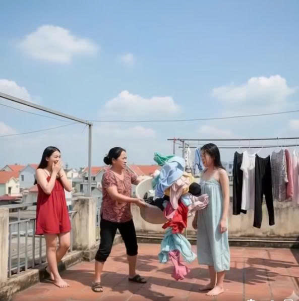 Chị chồng nhờ em dâu phơi quần áo trên sân thượng nhưng lại xuống bếp nói với mẹ rằng em dâu ngủ tới trưa vẫn chưa dây